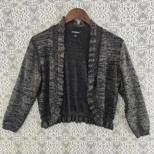 Roz & Ali open front ruffle sweater cardigan black shimmer cropped L